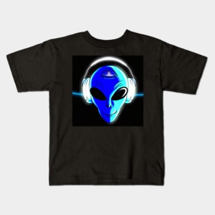 Blue Alien with Headphones Kids T-Shirt